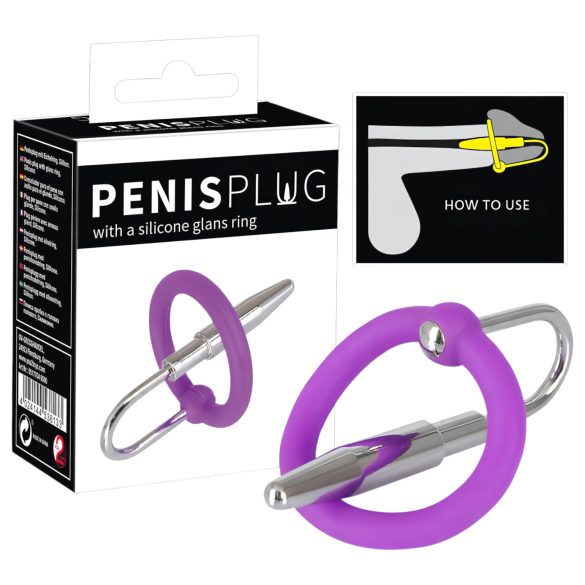 Penisplug - Silikon-Eichelring mit Harnröhrenaufsatz (Lila-Silber)