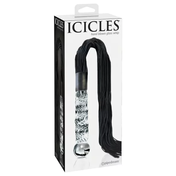 Icicles Nr. 38 - Lederpeitsche und Glasdildo (transparent-schwarz)