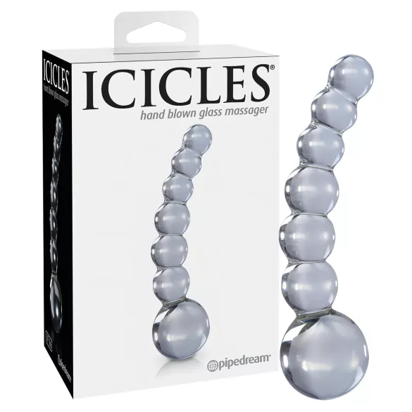 Icicles No. 66 - Gebogener, kugeliger Glasdildo (transparent)