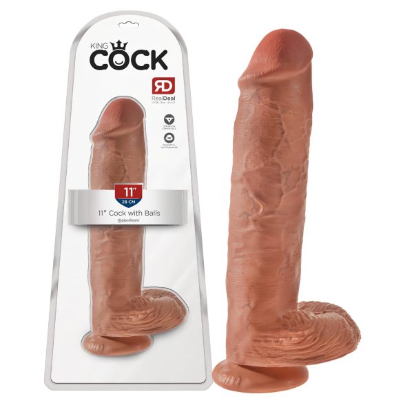 King Cock 11 - Saugnapf Dildo mit Hoden (28 cm) - Dunkel Natur