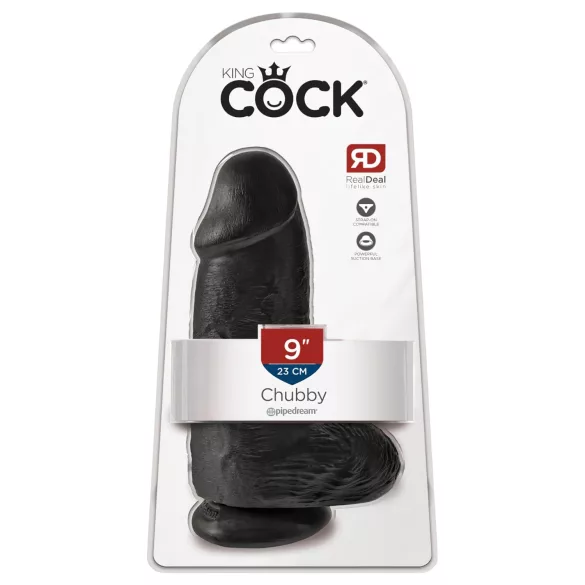 King Cock 9 Chubby - Saugnapf-Dildo mit Hoden (23cm) - schwarz