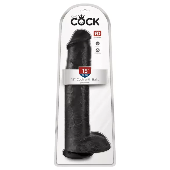 King Cock 15 - Dildo mit Hoden und Saugnapf (38 cm, schwarz)