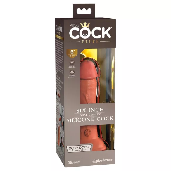 King Cock Elite 6 - Haftender, realistischer Dildo (15cm) - Dunkel
