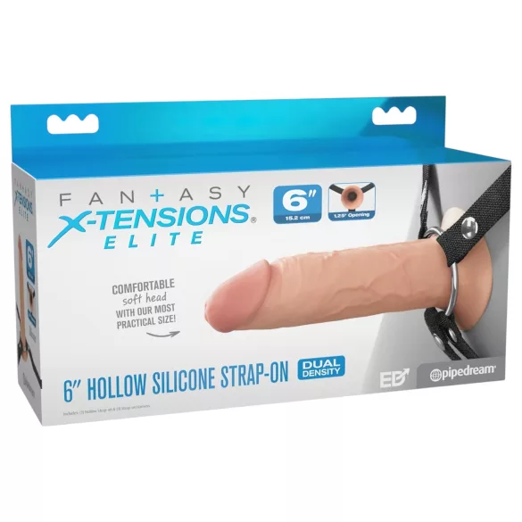 X-TENSION Elite - hohler Umschnalldildo (hautfarben)