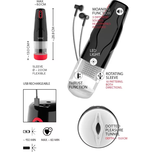 WYNE 05 - Akku-Rotationsmasturbator (schwarz-weiß)