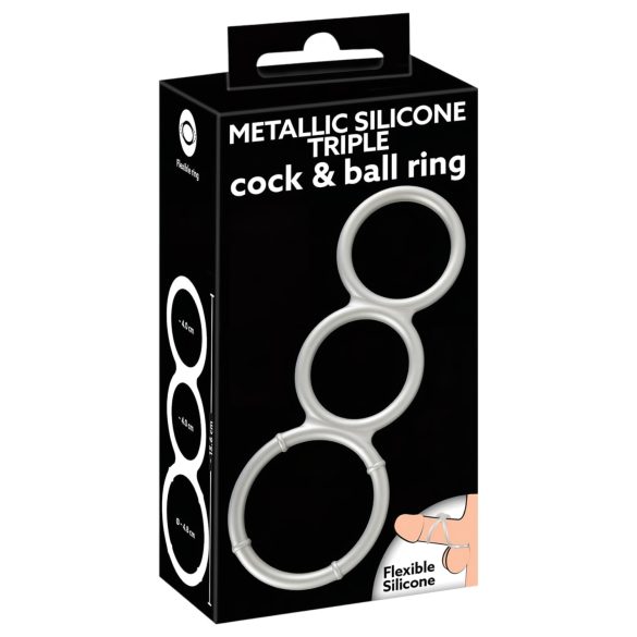 You2Toys - Dreifach-Silikon Penis- und Hodenring (Silber)