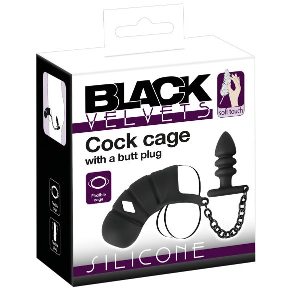 Black Velvet - Silikon Peniskäfig mit Analplug (schwarz)