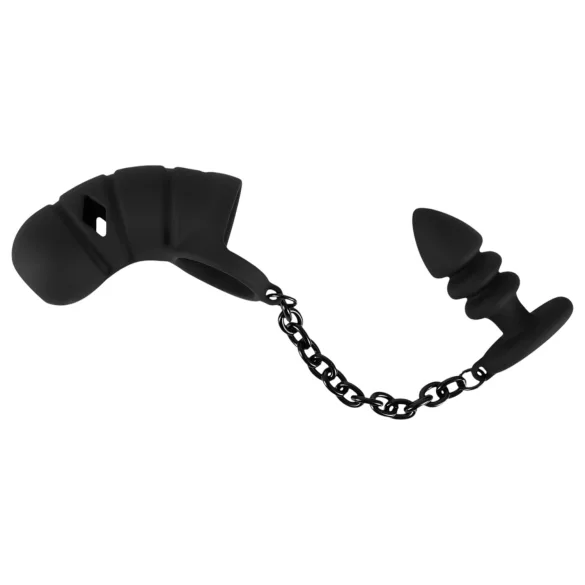 Black Velvet - Silikon Penis Käfig mit Analplug (schwarz)