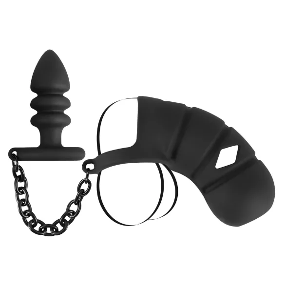 Black Velvet - Silikon Penis Käfig mit Analplug (schwarz)