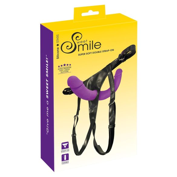 SMILE - Doppel-Dildo mit Gurt (lila-schwarz)