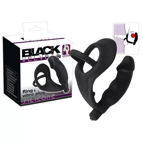 Black Velvet - Anale Vibrator mit Penis- und Hodenring (schwarz)
