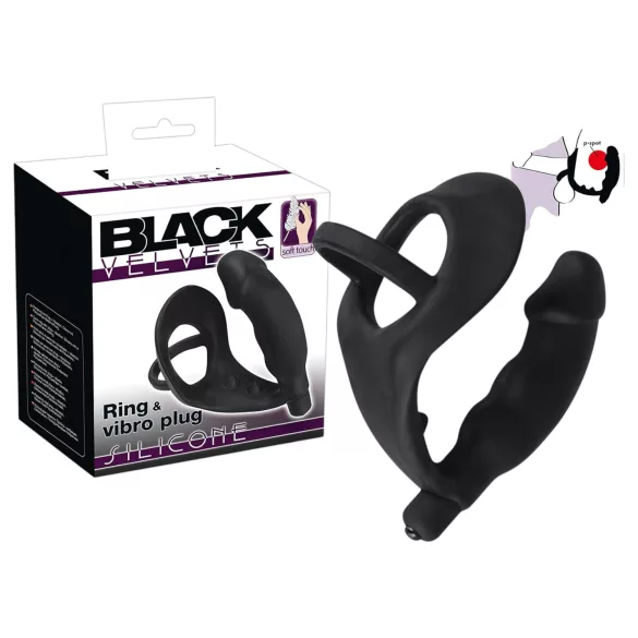 Black Velvet - Anale Vibrator mit Penis- und Hodenring (schwarz)