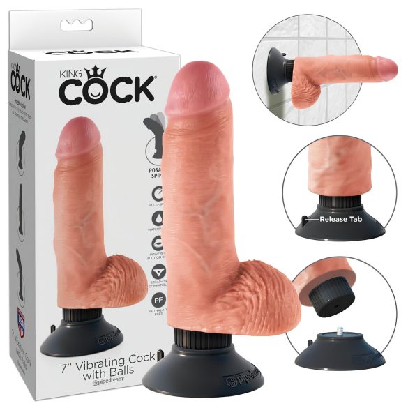King Cock 7 Saugfuß Vibrator (18 cm) - Hautfarben