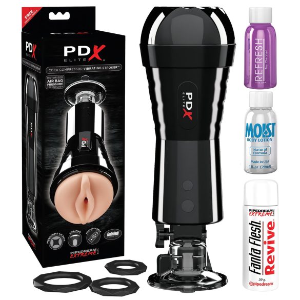 PDX Cock Compressor - saugender, vibrierender Masturbator (schwarz)