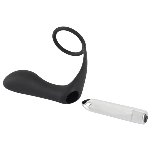 Black Velvet - Analvibrator mit Penissring (schwarz)