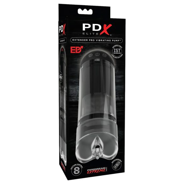 PDX Elite Extender Pro - Wiederaufladbarer Saug- und Vibrationsmasturbator (schwarz)