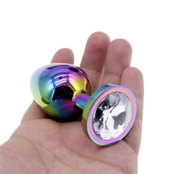 Sunfo - Metall Analplug mit weißem Stein (Regenbogen)