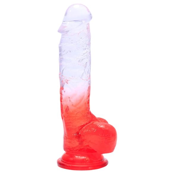 Sunfo - Saugfuß Dildo mit Hoden - 21 cm (transparent-rot)