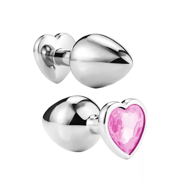 Sunfo - Metall Anal Plug mit Herzstein (Silber-Pink)