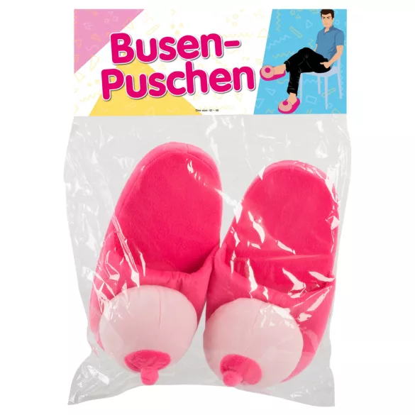 Rosa Plüsch-Pantoffeln - Brustform