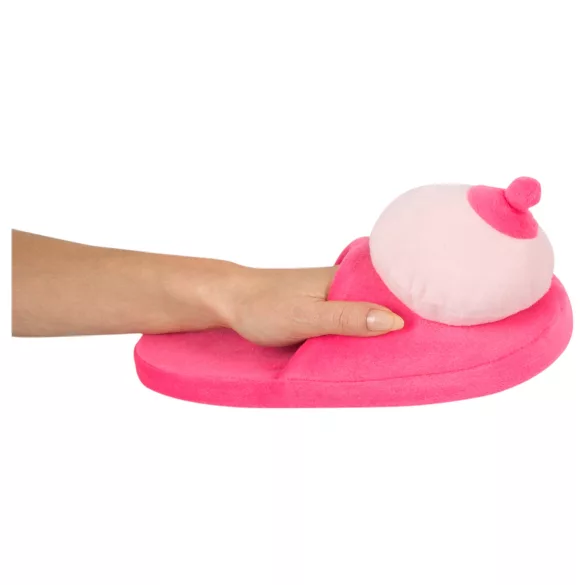 Rosa Plüsch-Pantoffeln - Brustform