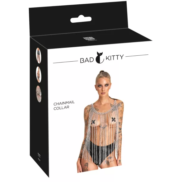 Bad Kitty - Kettenglieder-Halsband und Gürtel (silber)