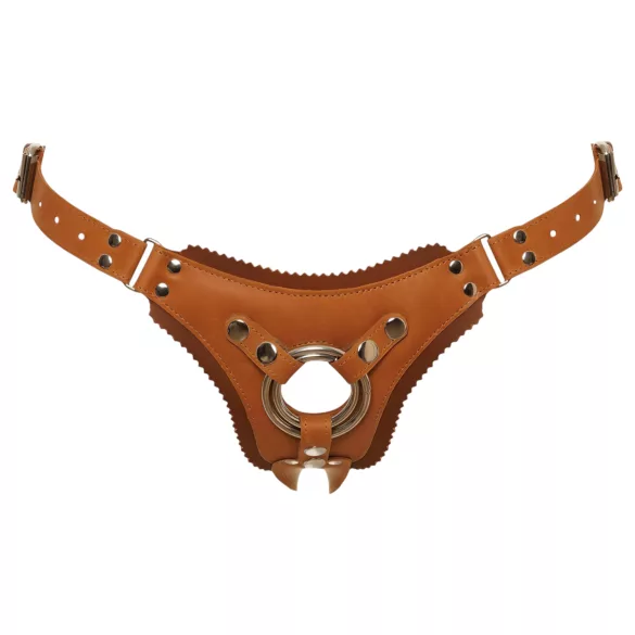 ZADO - Leder Bodygeschirr für Strap-On (braun) - L/XL