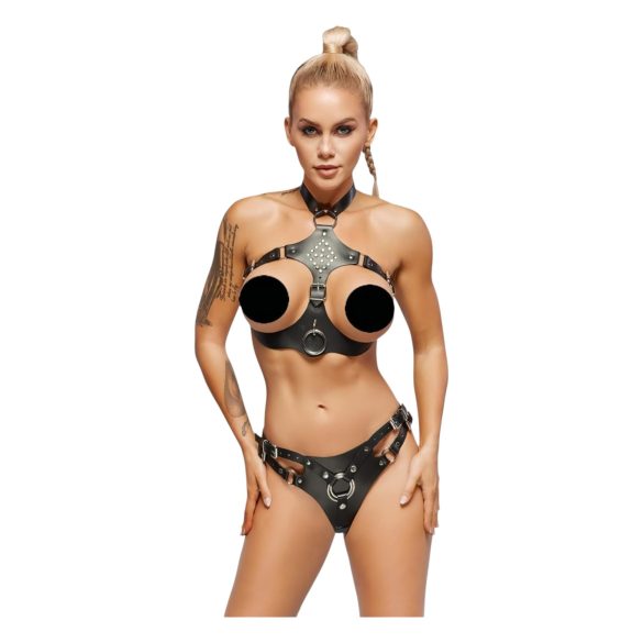 ZADO - Leder-Set mit strap-on Slip (schwarz) - L/XL