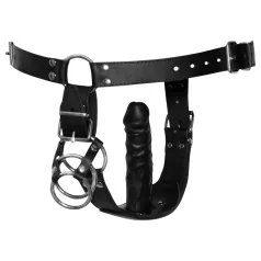 ZADO - Leder Tanga mit Dildo, 3 Penisringen