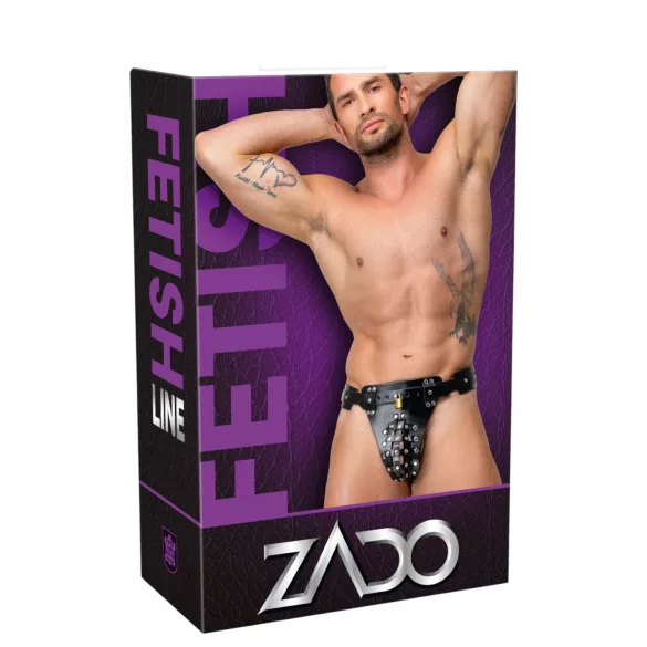 ZADO - Leder-Tanga-Keuschheitsgürtel mit 2 Schlössern - schwarz (S-2XL)