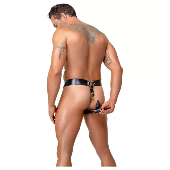 ZADO - Leder-Tanga-Keuschheitsgürtel mit 2 Schlössern - schwarz (S-2XL)