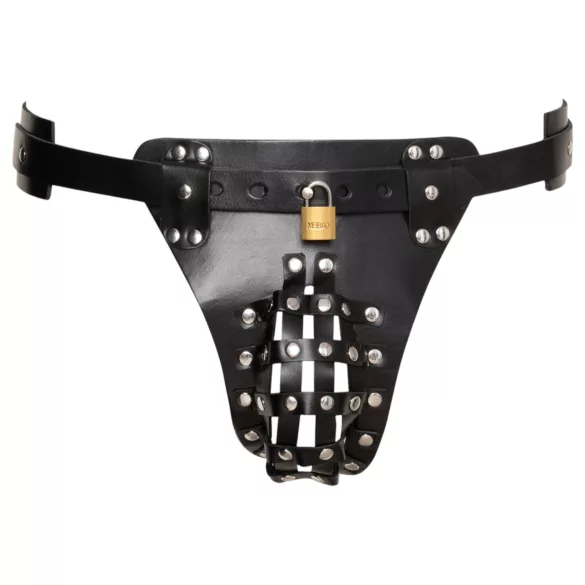 ZADO - Leder-Tanga-Keuschheitsgürtel mit 2 Schlössern - schwarz (S-2XL)