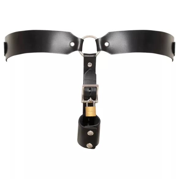 ZADO - Leder-Tanga-Keuschheitsgürtel mit 2 Schlössern - schwarz (S-2XL)