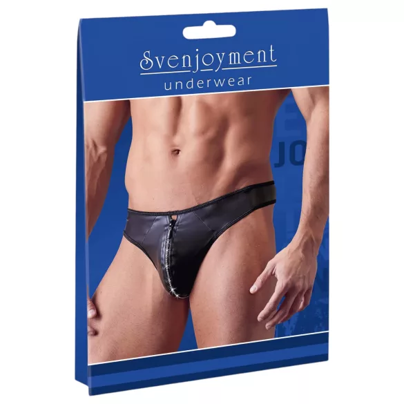 Svenjoyment - glänzender Herren-String mit Strass-Reißverschluss (schwarz)