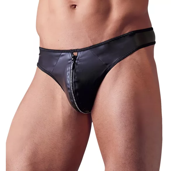 Svenjoyment - glänzender Herren-String mit Strass-Reißverschluss (schwarz)