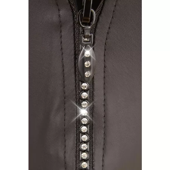 Svenjoyment - glänzender Herren-String mit Strass-Reißverschluss (schwarz)