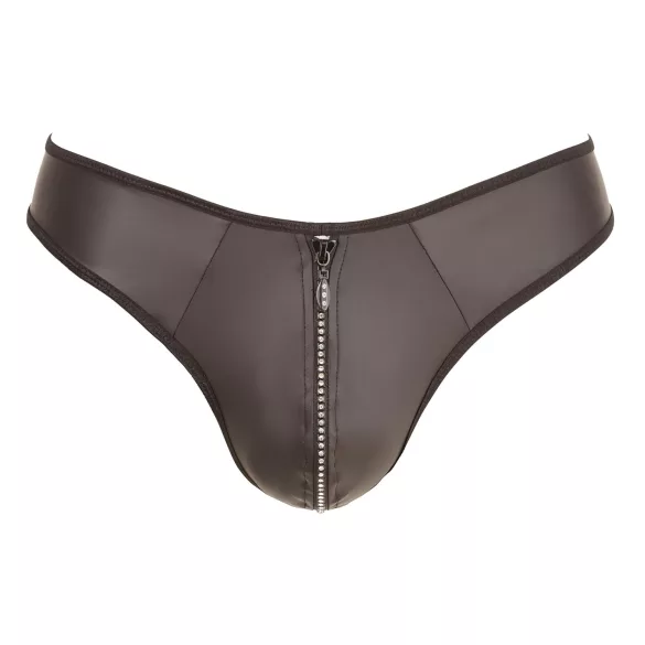 Svenjoyment - glänzender Herren-String mit Strass-Reißverschluss (schwarz) - M