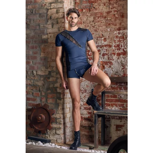 NEK - Herren-Oberteil mit Netz und Schnürung (schwarz/blau) - L