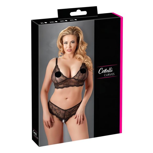 Cottelli Plus Size - Schwarzes Spitzen-BH-Set - XXL