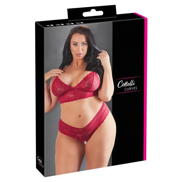 Cottelli Plus Size - weiches Spitzen-BH-Set (rot) - 3XL