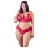 Cottelli Plus Size - weiches Spitzen-BH-Set (rot) - 4XL