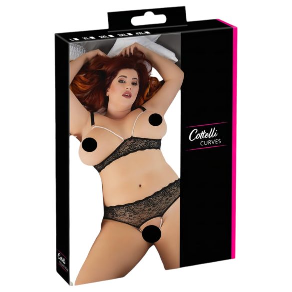 Cottelli Plus Size - Perlen-BH-Set (Schwarz)