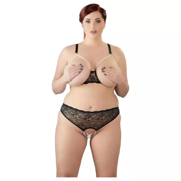 Cottelli Plus Size - Perlen-BH-Set (schwarz)