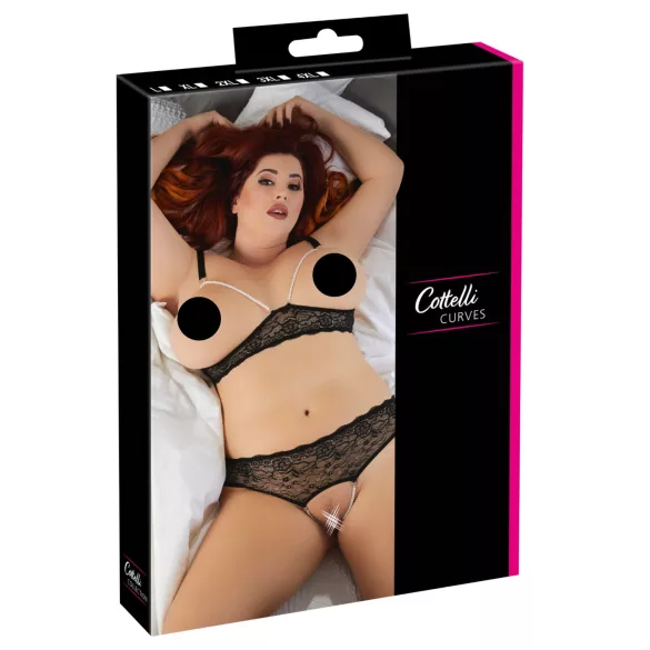 Cottelli Plus Size - Perlen-BH-Set (schwarz) - 4XL