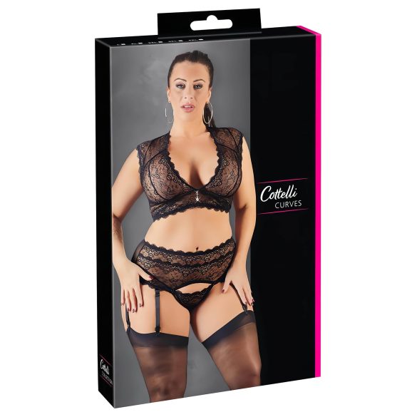 Cottelli Plus Size - Strass und Spitze Dessous Set (schwarz) - 3XL