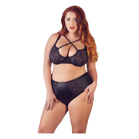 Cottelli Plus Size - Kreuzträger-BH und Slip (Schwarz) - 85E/L