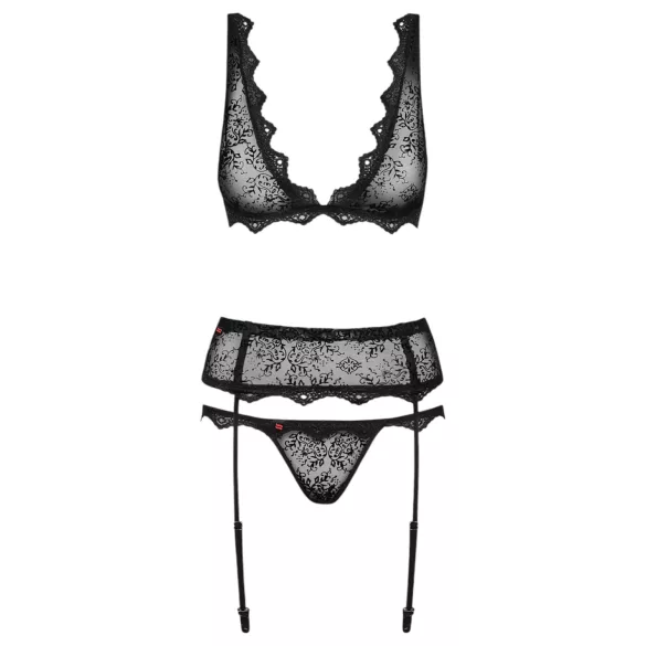 Obsessive Emperita - zart besticktes Lingerie-Set (schwarz) - L/XL