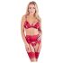 Abierta Fina - Glänzendes Ketten-Dessous-Set (Rot) - M