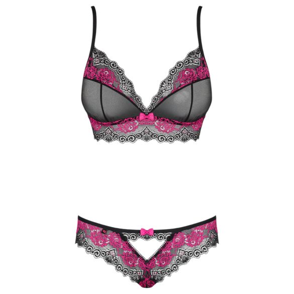 Obsessive Tulia - Spitzenwäsche-Set (schwarz-pink)