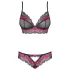 Obsessive Tulia - Spitzen-Dessous-Set (schwarz-pink) - L/XL